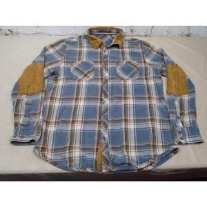 Jeremiah Shirt Men SZ L Brown Plaid Flannel Cotton Button Down Corduroy Trim